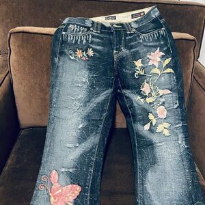 PEOPLE For Peace Embroidered Denim flowers butterflies bespoke handmade 26 NWT